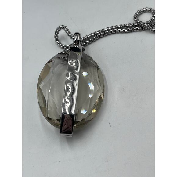 Chicos Faceted Crystal Rhinestone Pendant Silver Tone Pull Chain Necklace NWT - Picture 4 of 7
